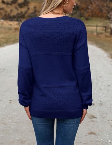 Image of Zeagoo Womens 2026 Fall Sweaters Casual Long Sleeve Ribbed Knit Pullover V Neck Lightweight Crochet Pullover Sweater Top