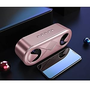 Luidspreker Draagbare Bluetooth 5.0 Luidspreker Draadloos 4D Stereo Geluid Luidspreker Outdoor Double Speakers Support TF Kaart/USB Drijfveer/AUX Speler (Color : Rose Gold)