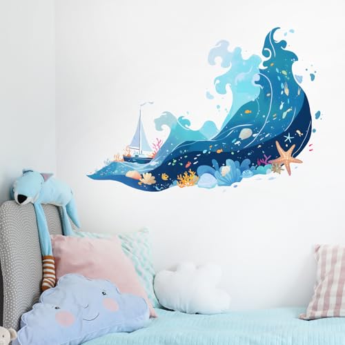 Vinilo decorativo marino con olas y figuras, removible miniatura 1