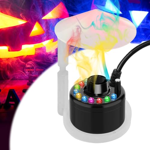 Brumisateur Ultrason,Machine a Fumee Halloween avec 12 LED Colorées,Mist Maker avec Protection Anti et Flotteur,Fumée Halloween pour Les Fontaine...
