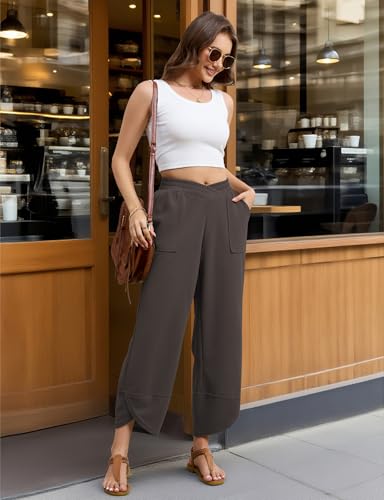 Viracy Womens Baggy Wide Leg Pants Casual Cross Elastic Waist Palazzo Wrap Hem Harem Pants with Pockets2