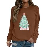 Sudaderas de Navidad para mujer, con estampado divertido, sudadera casual de manga larga con cuello redondo, suéter de Navidad para mujer, casual, Sudadera extragrande para mujer color café, L