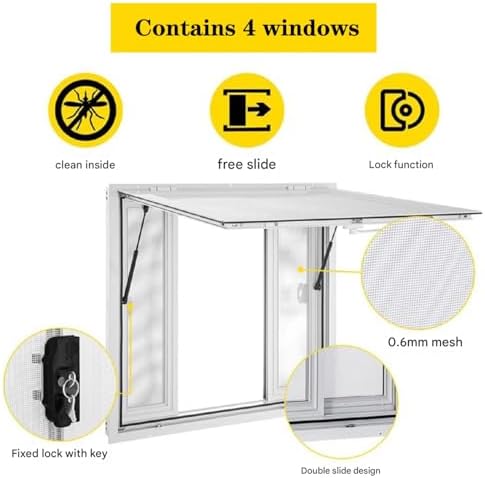 Aluminum Alloy Food Truck Concession Window 53x33in with Awning & Sliding Door, Perfect for Food Trolley Serving, Enhance Outdoor Dining Experience,with 4 Screens,53x33in
