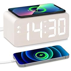 URAYCO Wooden Digital Alarm Clock, 10 W Fast Wireless Charger Station & 2 USB Charging Ports, with