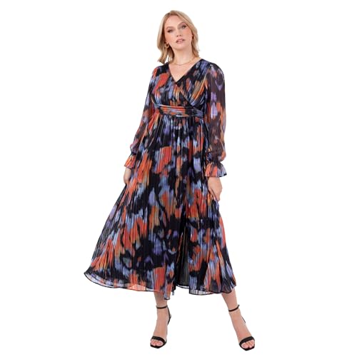 Robe mi-longue imprimé abstrait coupe trapèze col V avec ceinture amovible