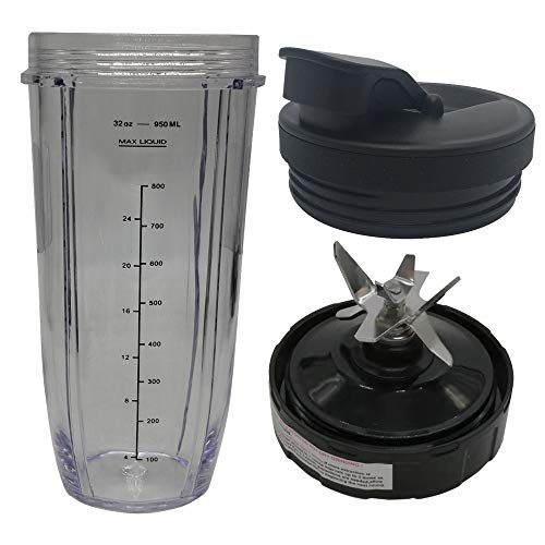 joystar replacement parts blade with 32oz cup and spout lid for Nutri Ninja Pro Extractor Blades Assembly Works with these models:Ninja Chef High-Speed Blender CT810/CT805/CT805BRN/CT810C/CT800C (3)