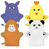 FNANJWQ 4 Pcs Baby Bath Mitt Washcloths Gloves, Gentle Scrub Cotton Towel