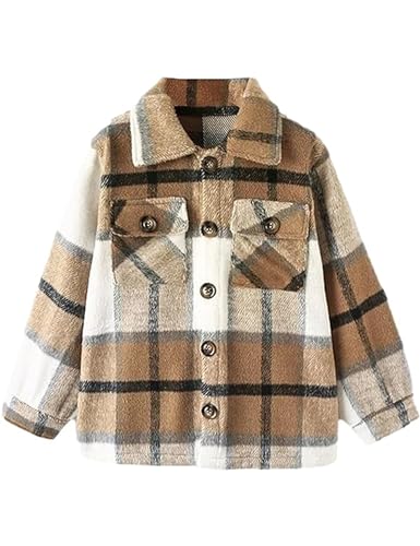 Girls Flannel Plaid Button Down Long Sleeve Shirt Jacket Shackets
