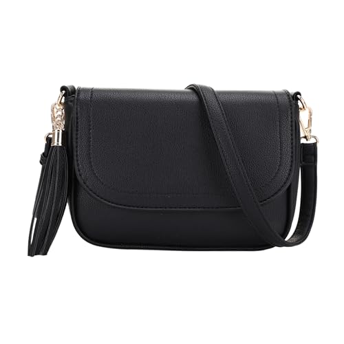 EVVE Small Crossbody Bags for Women Trendy Flap Saddle Purses with Tassel Vegan leather Shoulder bag