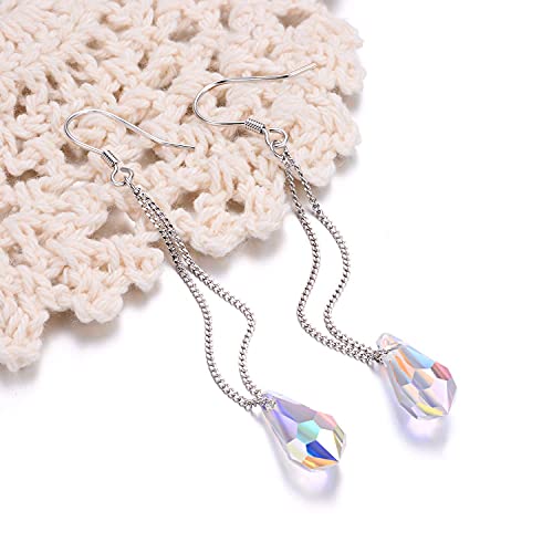 Aoboco Sterling Silver Teardrop Dangle Drop Earrings - Aurora Borealis Crystals From Austria - Hypoallergenic French Hook Earrings - Fine Anniversary Birthday Jewelry Earrings Gifts For Women #TOP3