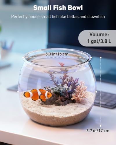 Image of Pawfly 1 Gallon Small Plastic Fish Bowl, Unbreakable Small Fishbowl Desktop Aquarium, Clear Round Plastic Fish Tank for Small Fish, Shatterproof Betta Fish Tank Goldfish Bowl, Decorative Globe Vase
