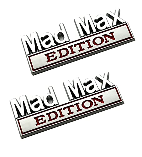 Image of Pair Metal Mad Max Edition Decal Emblems 3D Letters Badge Truck Adhesive Conservative Stickers, Funny Decals Adhesive Letters Fit for Vehicle, Truck, SUV, Door Decoration (Chrome Red)