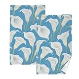 KLL Weiße und blaue Calla-Lilien, dekoratives Handtuch, Baumwolllappen für modernes Badezimmer, 2er-Set, 40,6 x 71,1 cm