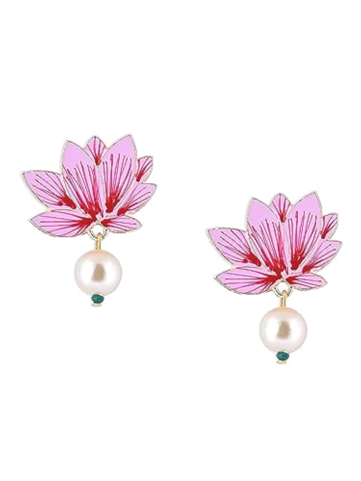 Red Lotus Enamel Ethnic Drops Earring & Ring Set