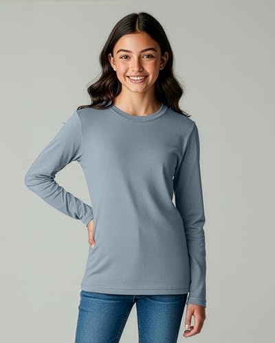 Image of Real Essentials 4 Pack: Girls' Cotton Long Sleeve Crew Neck T-Shirt - Athletic Tee Shirt for Teens Kids Youth (Ages 4-16)