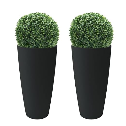 Nicoli Vaso Alto Style 36x70 cm con 2 Pezzi Bosso Artificiale – Vaso Decorativo da Interno ed Esterno in Plastica Resistente – Vaso per Piante con Sottovaso Estraibile – Colore Bianco