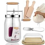 Manual Butter Churn Kit - Wooden Hand - Crank Butter Maker with Glass Jar, Perfect for Fresh Cream, Keto Butter & Sustainable Homesteading (1.5L)