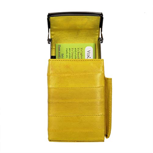 Automatic Rising Genuine Eel Skin Leather Sliding Cigarette Case with Lighter Holder (Yellow)