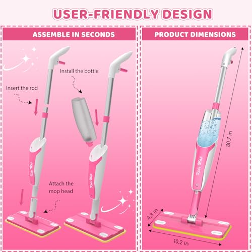 Bluocean Kids Spray Mop - 30 Inch, 420ml Large Water Tank, Effective Cleaning Tool & Fun Montessori Toy, Pretend Play Housekeeping Set Toddlers Love (Magenta) - Thumbnail 4