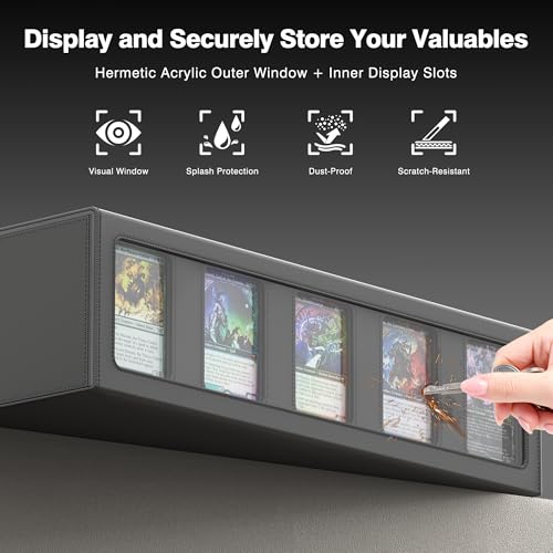 Image of Kabinka MTG Card Storage Box with Handle & Mechanical Latch,5-Row 3900+ Commander Trading Card Case with Sealed Display Window,Top Loaders Organizer Deck Box for MTG /TCG /PTCG /Sports Cards (Black)