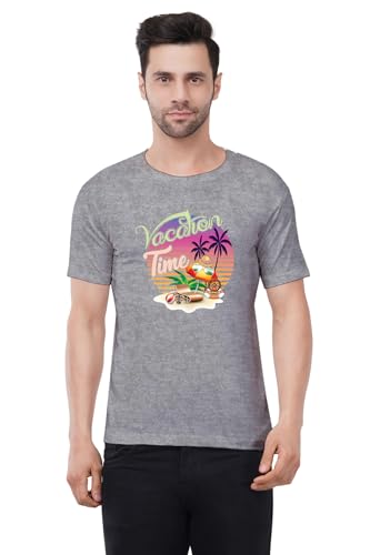 Image of Caseria Men's Cotton Printed T-Shirt -Time Vacation | 100% Cotton | Half Sleeves | Regular Fit | Printed | Round Neck | Graphic T Shirt
