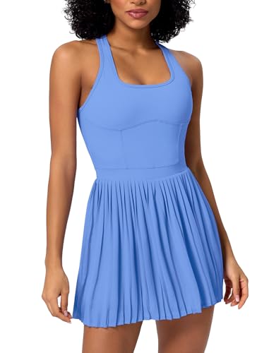 ABOCIW Womens Pleated Tennis Dress Square Neck Athletic Dress for Women Summer Golf Active Workout Dress