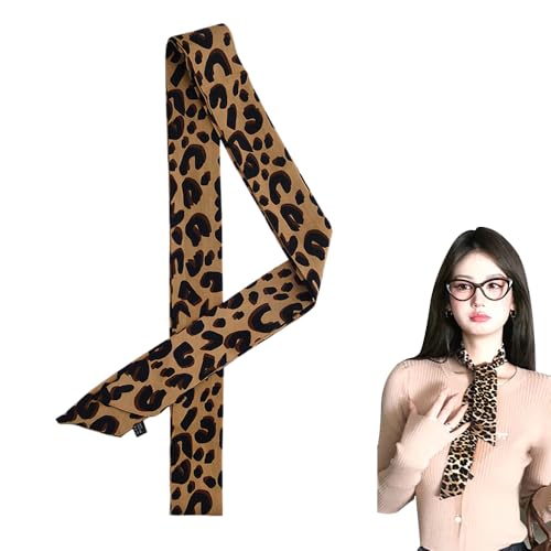 Leopard Hair Neck Scarf Tie Leopard Square Head Scarf Necktie Satin Neckerchief Purse Scarf for Women Brown Thin Silk Hair Scarf Western Handbag Scarf for Handbags Leopard 50s Costumes for Women