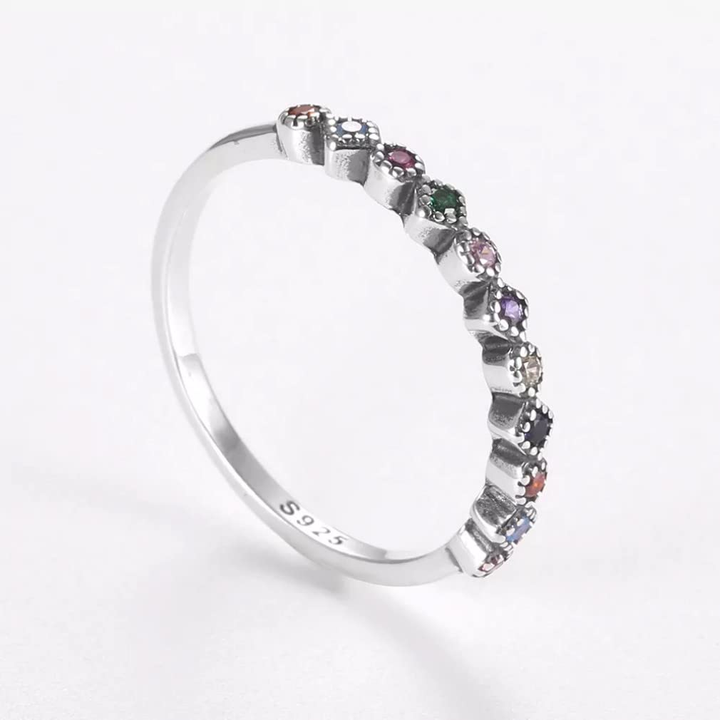 Anelli Femminili impilabili in Argento Sterling 925 Anello da Dito con zirconi Colorati per Donna