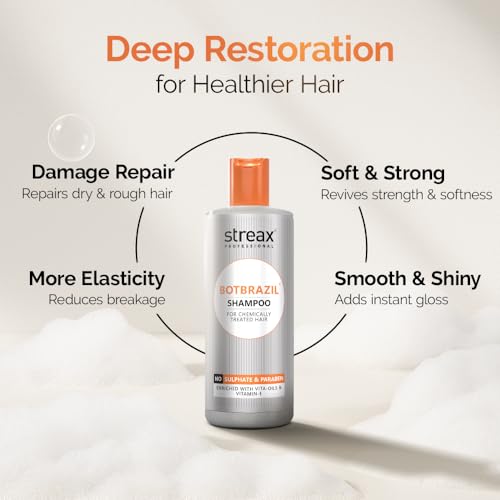 Image of Streax Professional BotBrazil Shampoo,300 ml for Keratin, Nanoplasty, & Smoothening, Sulphate & Paraben-Free Shampoo for Women & Men, Enriched with Vita Oils Nourishes Chemically Treated Hair