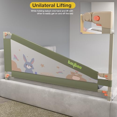 Image of BAYBEE Bed Railing for Baby Safety Guard for Kids | Bed Side Protector for Baby Falling Guard with 28 Level Height Adjustable & Portable Bed Rails for Babies (6FtX5FtX6Ft, 3 Sides, Dark Green)