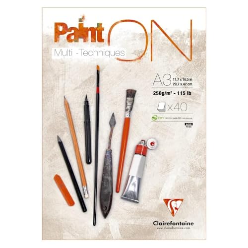 Clairefontaine 96536C PaintOn Block (250 g, 100% extra weißes Zellulosepapier mit leichter Körnung, DIN A3, 29,7 x 42 cm, geleimt, 40 Blätter, ideal für Multitechniken) extraweiß
