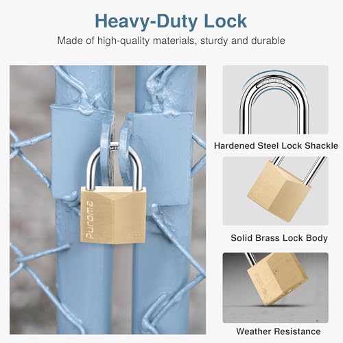 Image of Puroma 1 Pack Keyed Padlock Waterproof Solid Brass Lock, 1.1 Inch Padlock with Keys for Sheds, Storage Unit School Gym Locker, Fence, Toolbox, Hasp Storage