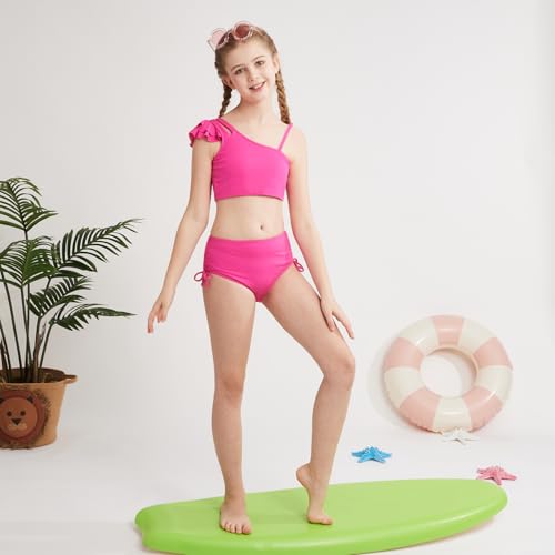 Girls Two Piece Swimsuits Swimming Suit Bathing Suit for Girls Size 13 14 Ruffled Bikini Top Drawstring Bottom Sets Teen Girls' Swimwear Rose Red — view 5