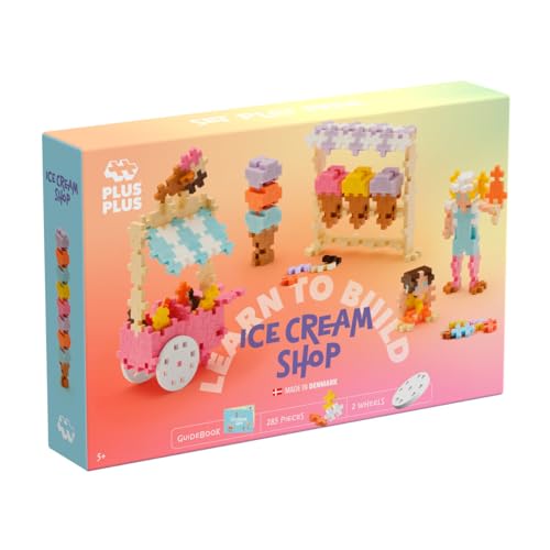 PLUS PLUS Building Blocks Toy, Learn to Build Ice Cream Toy, Includes 275 Pcs Pastel, 2 Wheels and Guidebook - Image 2