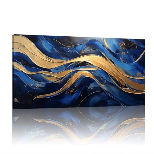 Grande toile murale pour salon bleu marine peinture moderne avec cadre