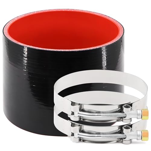 ID 4 Inch(102mm) High Temperature 4-Ply Reinforced Straight Silicone Hose Performance Coupler with 2Pcs T-Bolt Clamps Suitable High Level Turbo Pipe Connecting