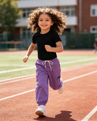 Image of Betusline Girls Fall Winter Clothing Sets, Long Sleeve Crop Top & Cargo Jogger Pants 2 Piece Outfit Sets,4T-14Y