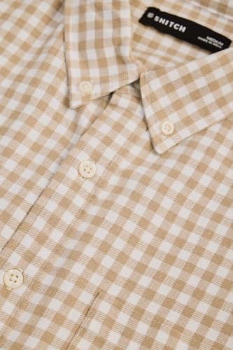 Image of SNITCH Men Casual Plus Size Shirt | Regular Fit Long Sleeve Spread Collar Plaid Pattern | 100% Cotton & Breathable Dobby Fabric for Casual Office Wear & Stylish Everyday Use