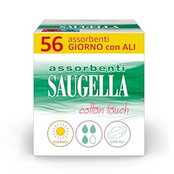 Saugella Assorbenti Cotton Touch Giorno, 56 Assorbenti Cotone Giorno con Ali, Azione Antibatterica, Antiodore e Lenitiva