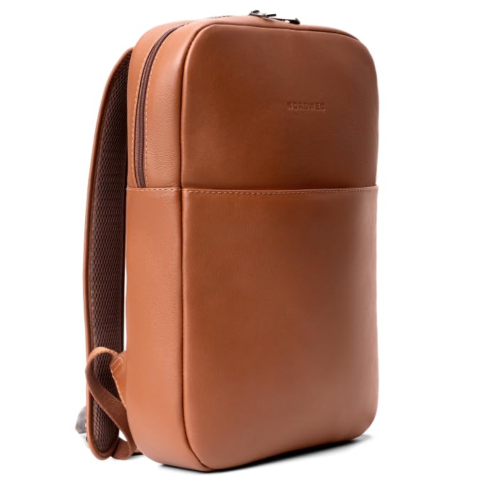 Slim Leather Laptop Backpack NW108 – Lightweight Daypack for Work, Travel & College – Fits Laptops up to 15.6” - Caramel