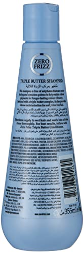 Image of Zero Frizz Triple Butter Shampoo 355 ml | Sulphate Free for Frizzy Hair | Shea Mango Cocoa Butter Hair Cleanser, Daily Anti Frizz Shampoo for Dry Damaged Hair | Hair Smoothening & Volume Boost