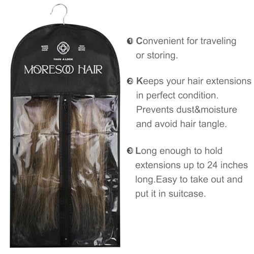 Image of Moresoo Hair Extension Storage Bag with Hanger, Black | Dustproof, Travel Storage, Keeps Extensions Neat and Tangle-Free, Home Closet Organizer for Hairpieces