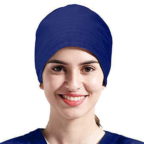 TOSFOGO Upgrade Working Cap with Buttons, Adjustable Working Hat Tie Back Head Cover Headwear Sweatband for Women Men(Navy Blue Dragonfly)