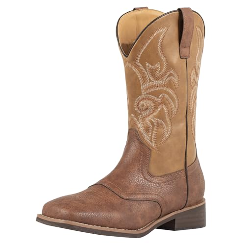 J's.o.l.e Cowboy Boots for Men Wide Square Toe Men's Western Boot Retro Classic Embroidered Country Boots