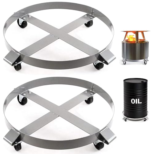 Image of Rocktric Heavy Duty Drum Dolly 1000 Pound 2 Pack - 55 Gallon Swivel Casters Wheel Steel Frame Dolly Cart Non Tipping Hand Truck Capacity, Silver