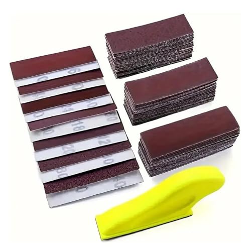 Juego de papel de lija, 51 piezas de microlijado, papel de lija para madera, herramientas de lijado con mango de detalle con grano 80/120/180/240/400 para bricolaje, espacios estrechos, pulido (rojo)