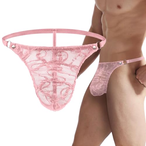VemeFufu Tanga Hombre Sexy, Ropa Interior Erótica, Slips y Bóxer de Encaje, Calzoncillos Deportivos Atléticos Transpirables, Lencería Masculina Rosa