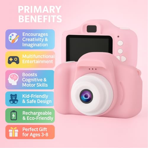 Image of Kids Digital Camera for Photos & Videos | Mini Camera Toy with 2-Inch Screen & USB Rechargeable | Fun & Educational Gift for Boys & Girls Age 3-15 | Easy to Use for Kids (Pink)