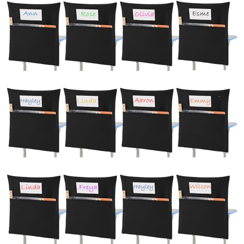 Sanwuta 24 Pack Classroom Chair Pockets, 15 x 17 Inch Book Storage Bags for Chair with Name Slot Students Chairback Pockets for Kindergarten Primary School Home(Black)