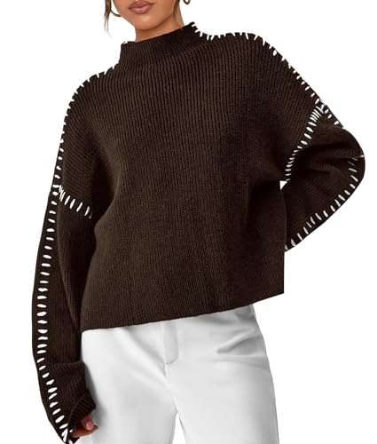 PRETTYGARDEN Womens Chunky Knit Oversized Pullover Sweaters,Coffee,XL